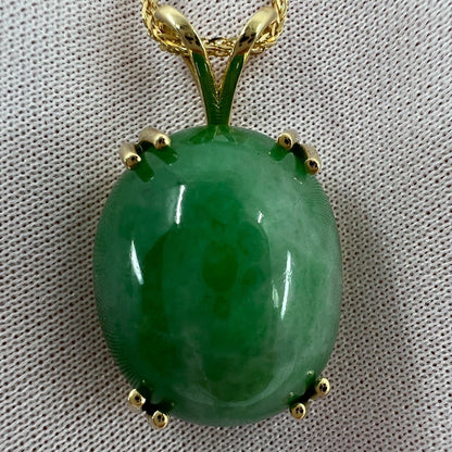 35.69ct GIA Certified Untreated Jadeite Jade A Grade 18k Yellow Gold Pendant