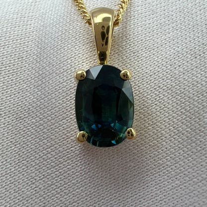 1.01ct Green Blue Teal Untreated Australian Sapphire 18k Yellow Gold Pendant