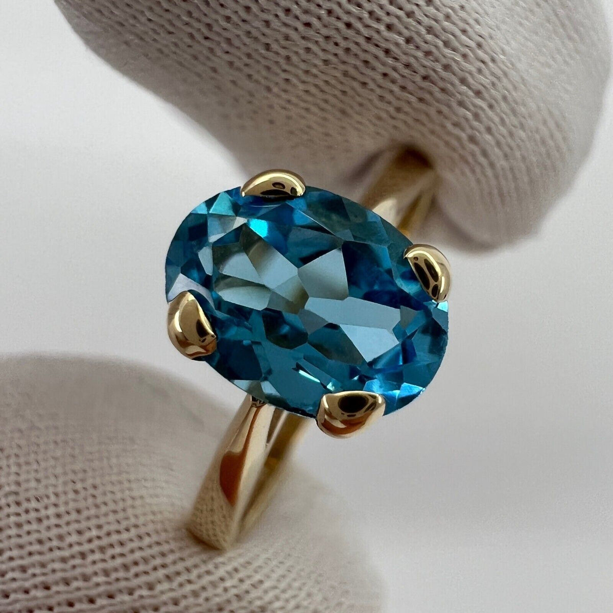 NEW Natural 1.50ct Swiss Blue Topaz Oval Cut Yellow Gold Solitaire ...