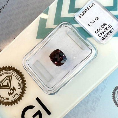 1.34ct Colour Change Garnet NATURAL Cushion Cut RARE IGI CERTIFIED Gemstone