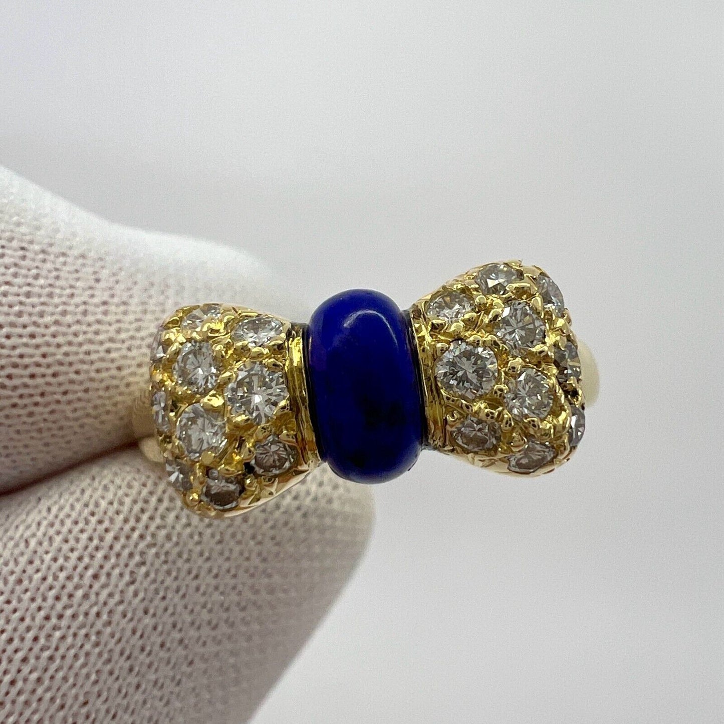 Vintage Van Cleef & Arpels Lapis Lazuli Diamond 18k Yellow Gold Ribbon Bow Ring