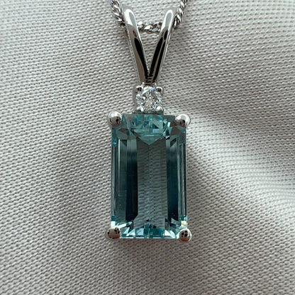 1.60ct Fine Blue Emerald Cut Aquamarine & Diamond 950 Platinum Pendant Necklace