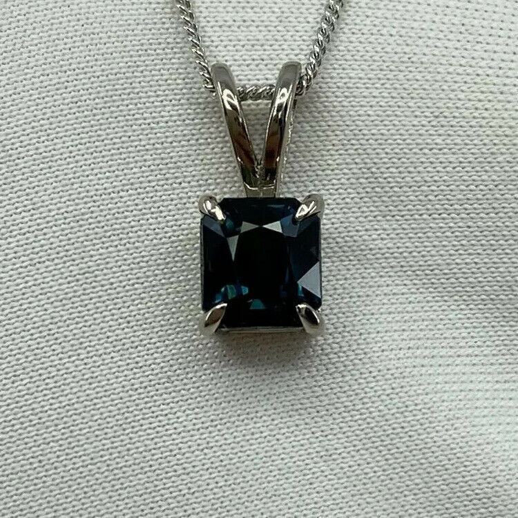 1.44ct IGI CERTIFIED Deep Teal Blue UNTREATED Sapphire 18k White Gold Pendant