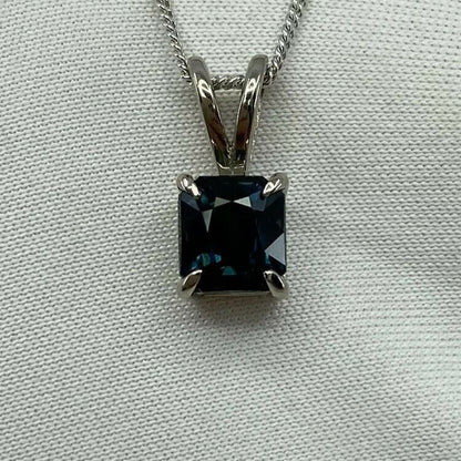 1.44ct IGI CERTIFIED Deep Teal Blue UNTREATED Sapphire 18k White Gold Pendant