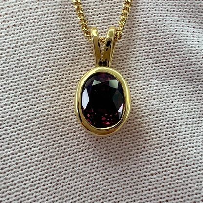 Deep Purple Red Ruby 1.20ct Oval Cut 18k Yellow Gold Solitaire Pendant Necklace