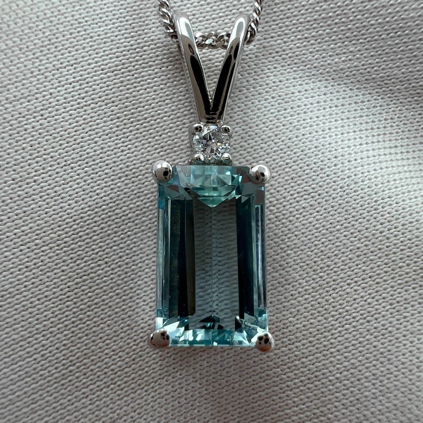 1.60ct Fine Blue Emerald Cut Aquamarine & Diamond 950 Platinum Pendant Necklace