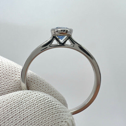 Fine Vivid Blue Round Cut Ceylon Sapphire Diamond White Gold Bezel Rubover Ring