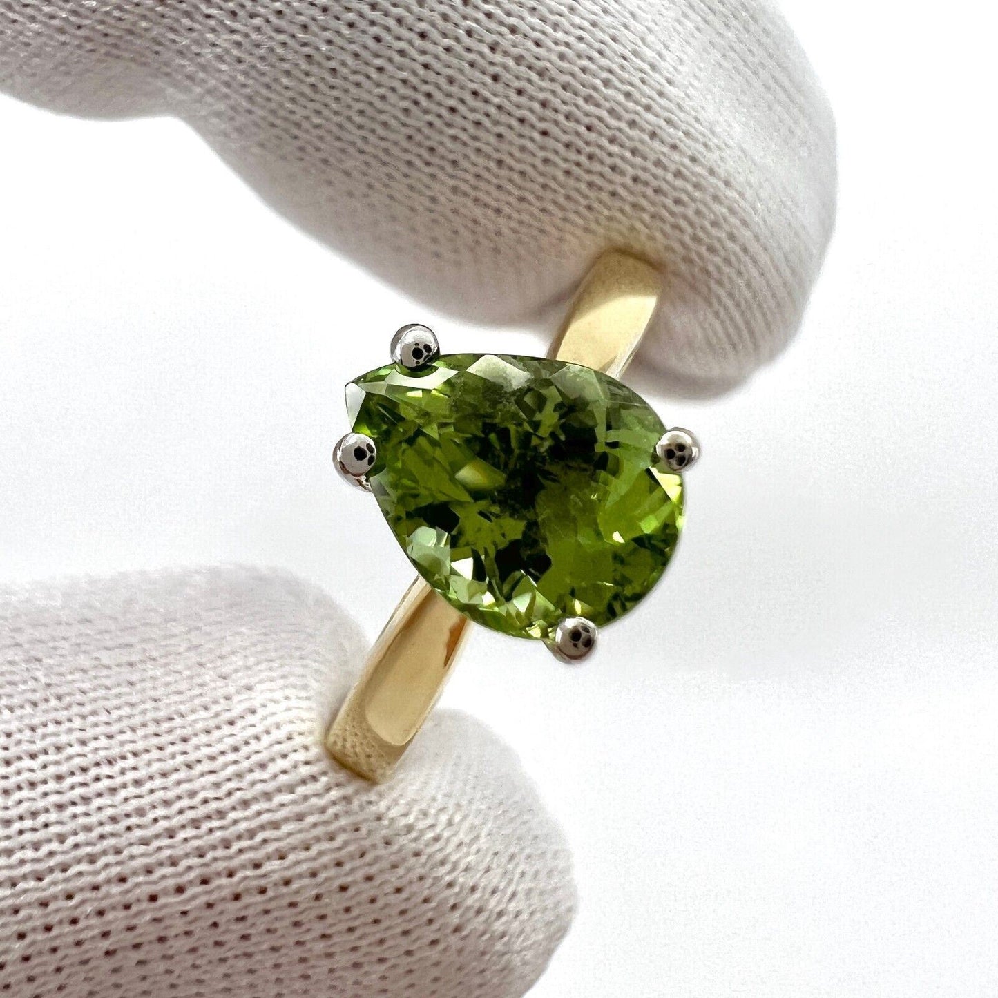 1.31ct Light Green Tourmaline Pear Cut 18k Yellow And White Gold Solitaire Ring