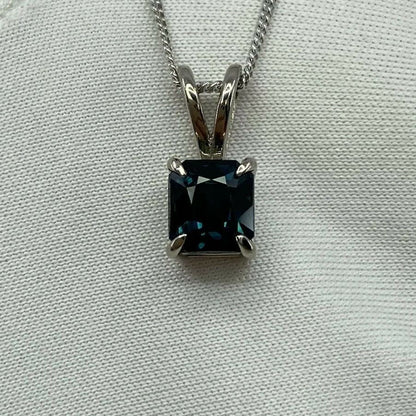 1.44ct IGI CERTIFIED Deep Teal Blue UNTREATED Sapphire 18k White Gold Pendant