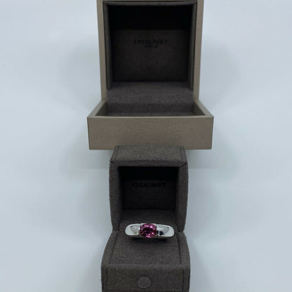 RARE Vintage Chaumet Paris Pink Tourmaline 18k White Gold Ring & Chaumet Box