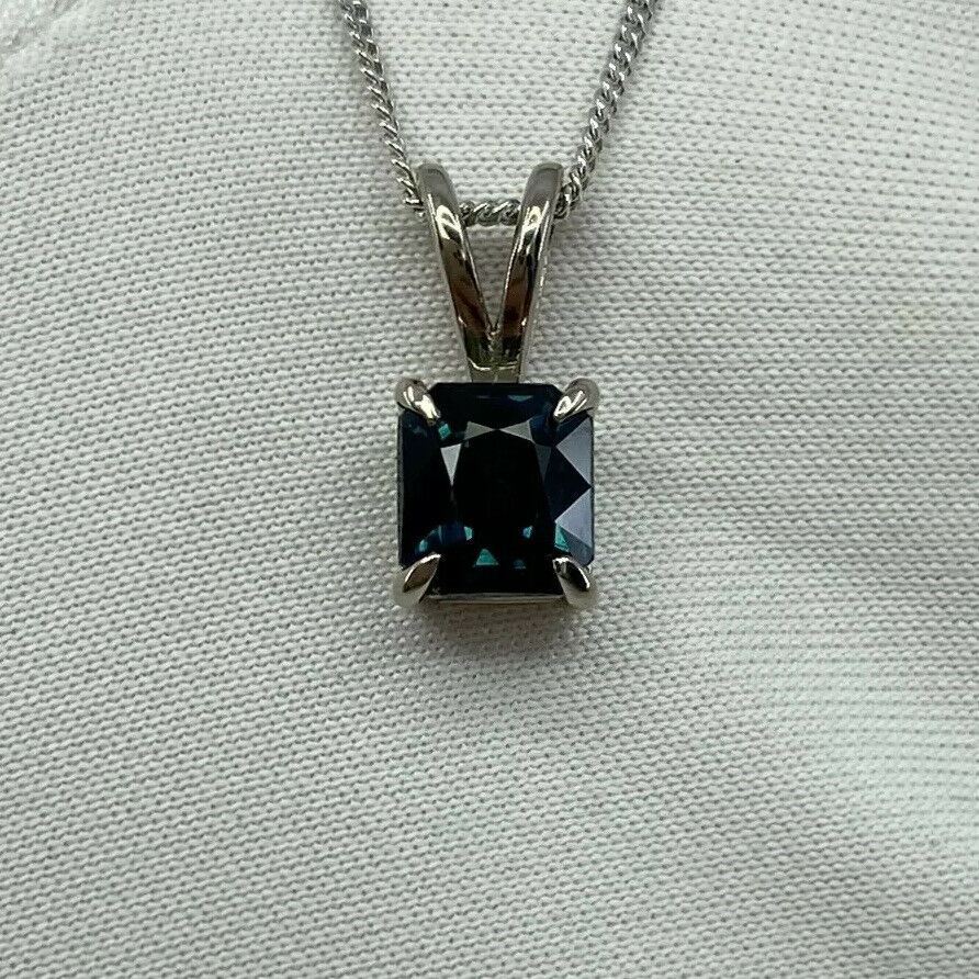 1.44ct IGI CERTIFIED Deep Teal Blue UNTREATED Sapphire 18k White Gold Pendant