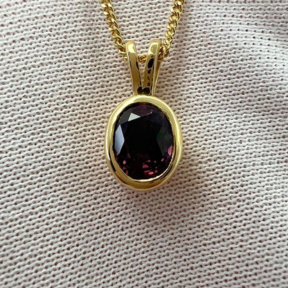 Deep Purple Red Ruby 1.20ct Oval Cut 18k Yellow Gold Solitaire Pendant Necklace