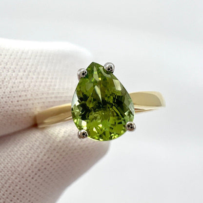 1.31ct Light Green Tourmaline Pear Cut 18k Yellow And White Gold Solitaire Ring