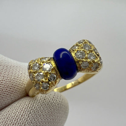 Vintage Van Cleef & Arpels Lapis Lazuli Diamond 18k Yellow Gold Ribbon Bow Ring