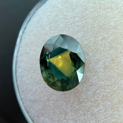 2.18ct Bi Colour Sapphire UNIQUE Blue Yellow Green Oval NATURAL Gem 9.1x7.3mm