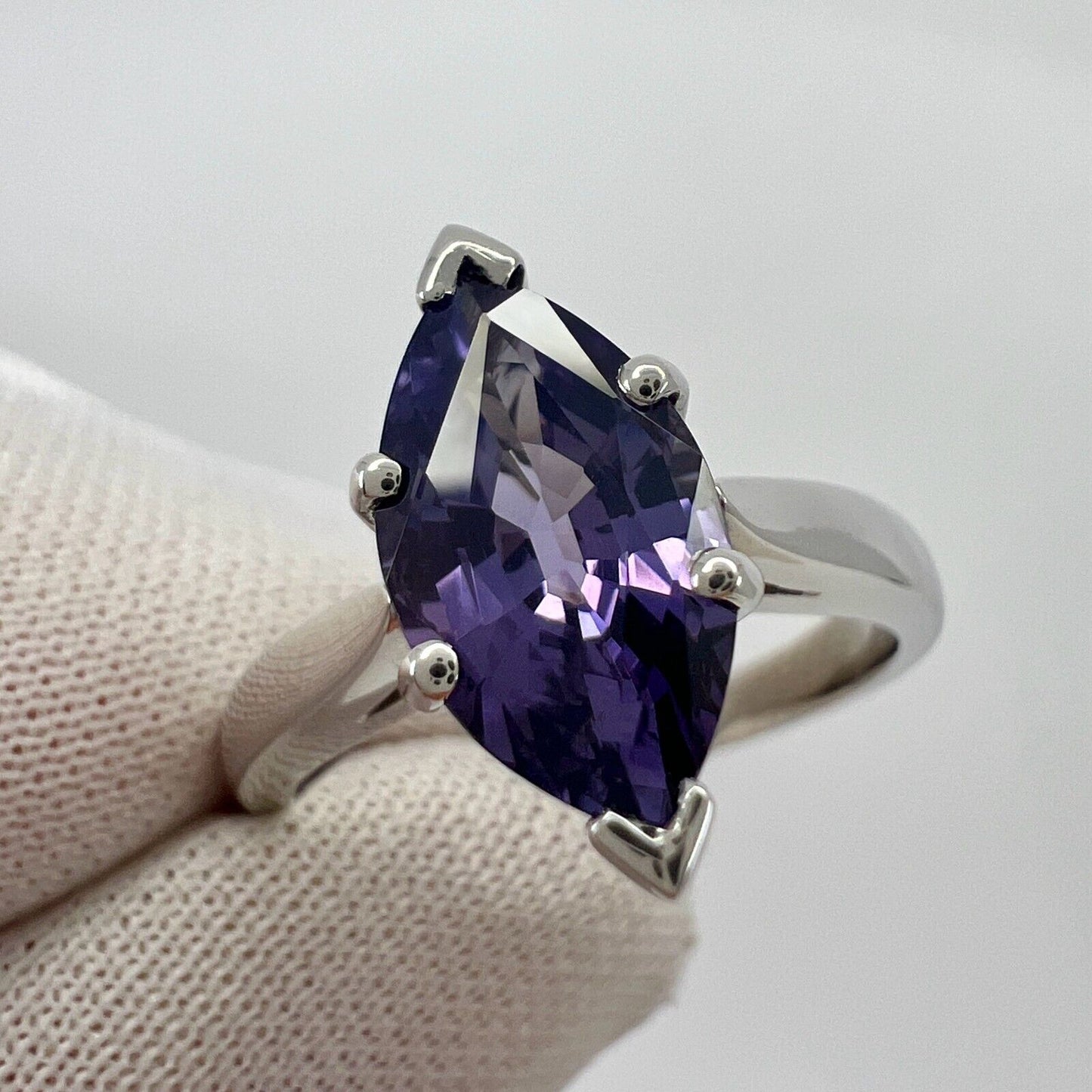 Unique 2.13ct Vivid Purple Violet Spinel Marquise 18k White Gold Solitaire Ring