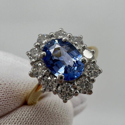 1.62ct Fine Vivid Blue Ceylon Sapphire & Diamond Cluster Cocktail 18k Gold Ring