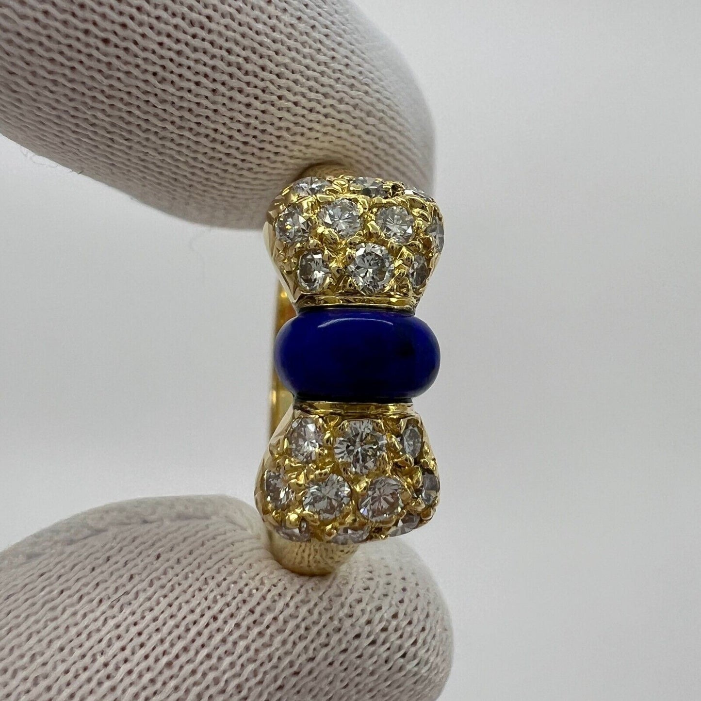 Vintage Van Cleef & Arpels Lapis Lazuli Diamond 18k Yellow Gold Ribbon Bow Ring