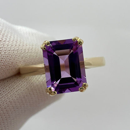 1.60ct Vivid Purple Amethyst Emerald Octagonal Cut 9k Yellow Gold Solitaire Ring