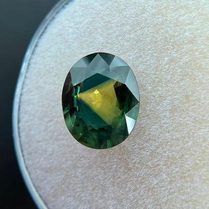 2.18ct Bi Colour Sapphire UNIQUE Blue Yellow Green Oval NATURAL Gem 9.1x7.3mm