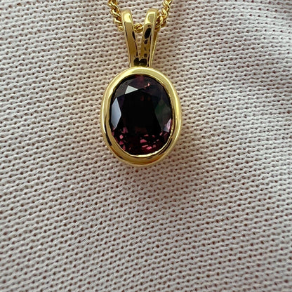 Deep Purple Red Ruby 1.20ct Oval Cut 18k Yellow Gold Solitaire Pendant Necklace