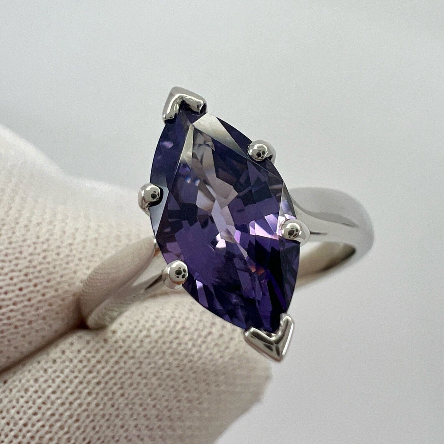 Unique 2.13ct Vivid Purple Violet Spinel Marquise 18k White Gold Solitaire Ring