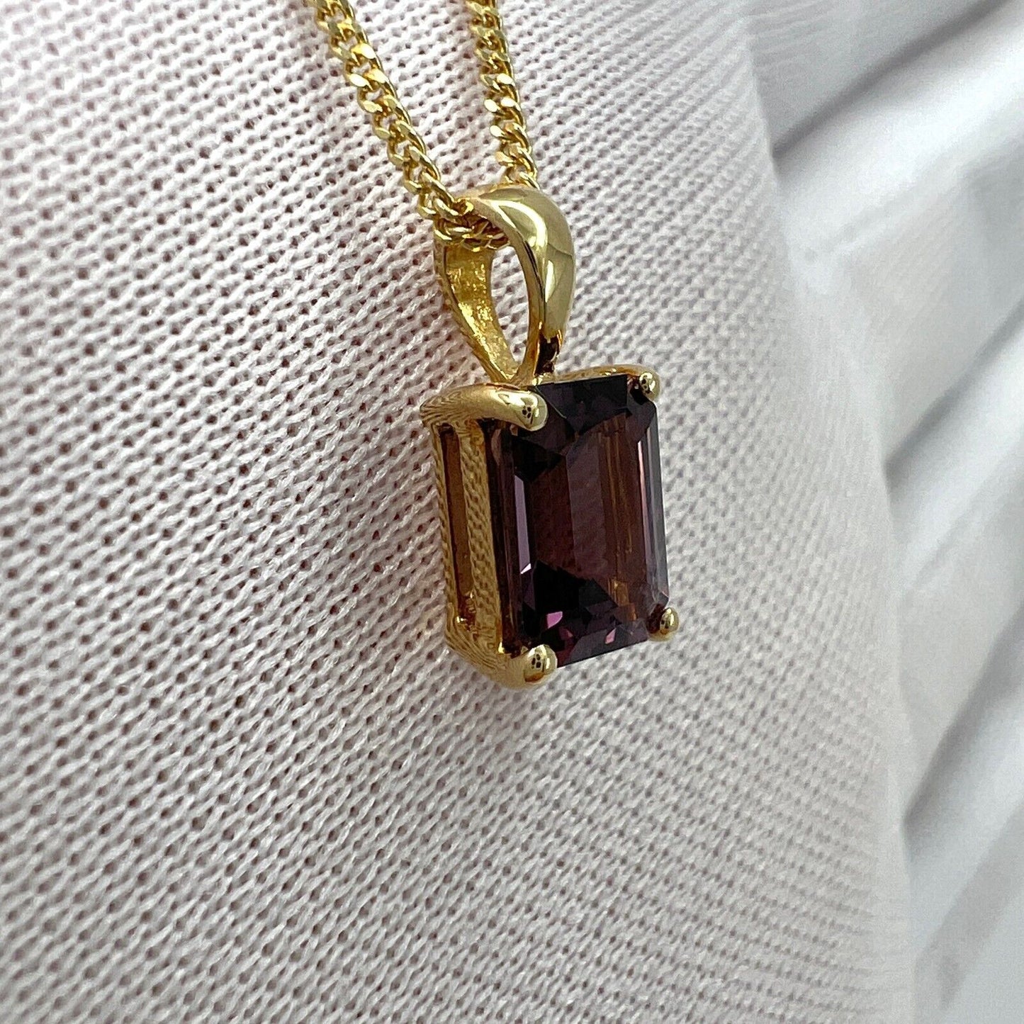 NATURAL 1.17ct Pink Purple Spinel Emerald Cut 18k Yellow Gold Pendant Necklace