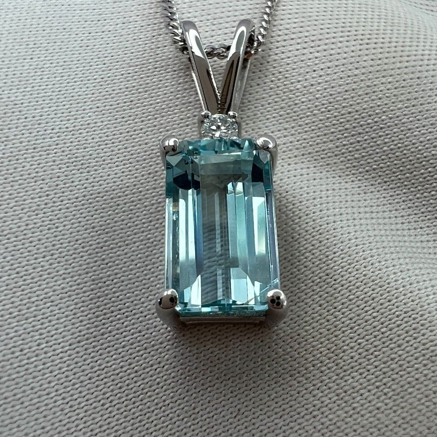 1.60ct Fine Blue Emerald Cut Aquamarine & Diamond 950 Platinum Pendant Necklace