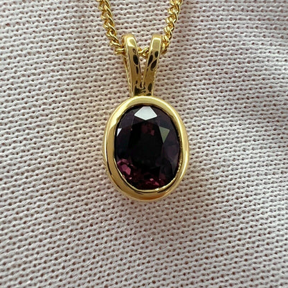 Deep Purple Red Ruby 1.20ct Oval Cut 18k Yellow Gold Solitaire Pendant Necklace