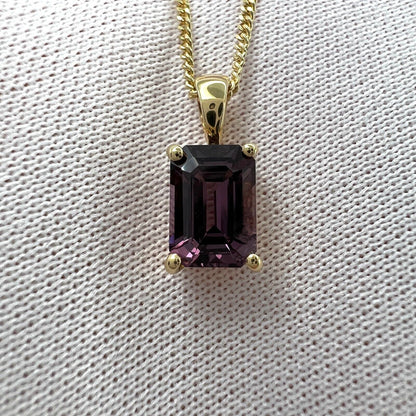 NATURAL 1.17ct Pink Purple Spinel Emerald Cut 18k Yellow Gold Pendant Necklace