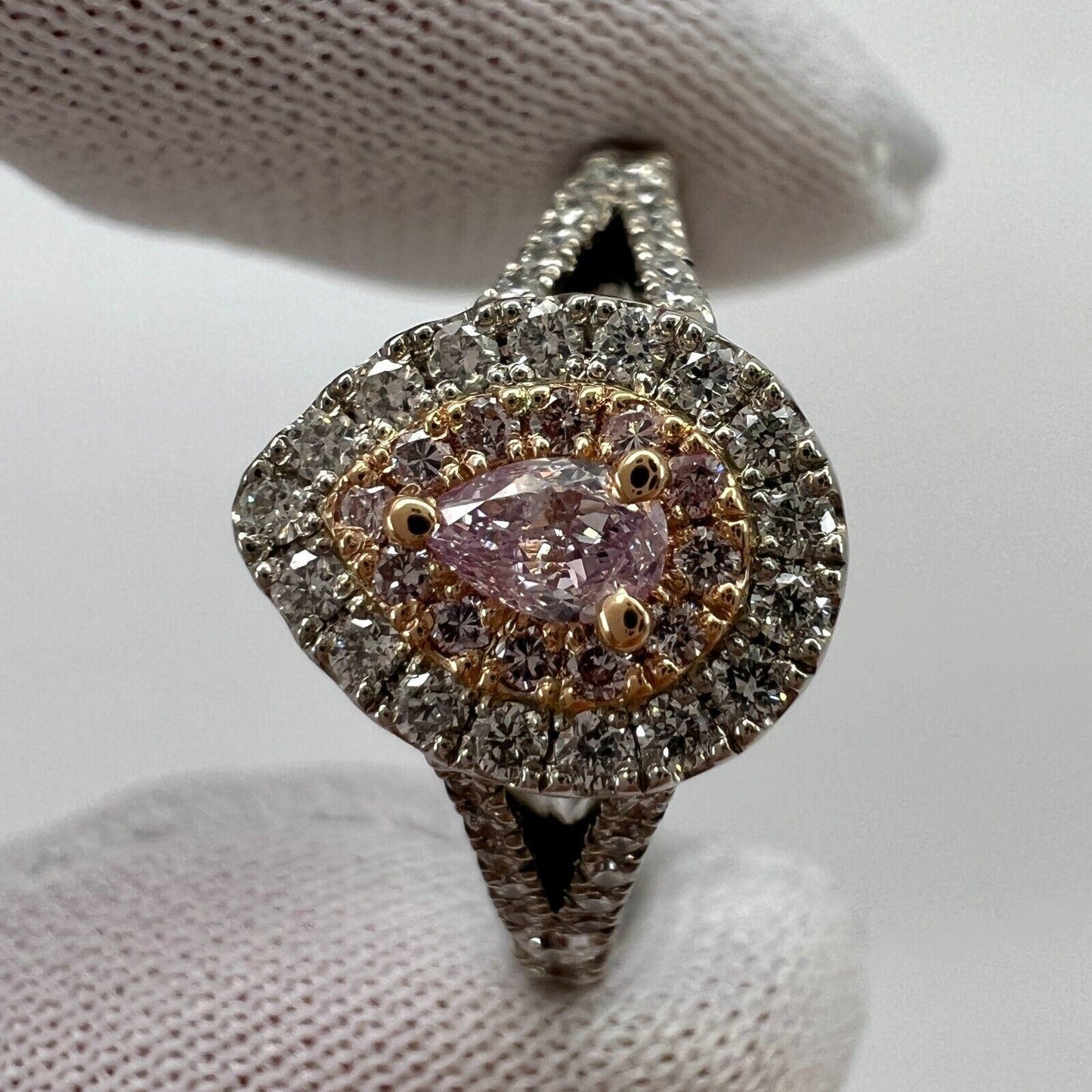 IGI Certified Untreated Pink Diamond 18k Rose And White Gold Cluster Halo Ring