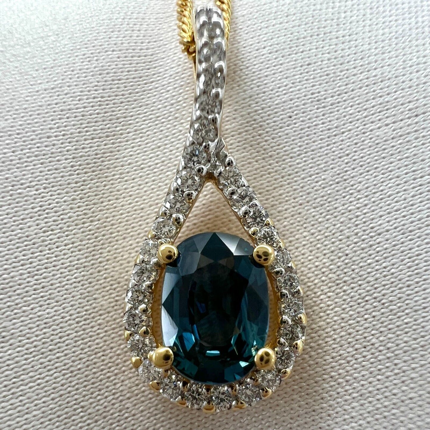 NATURAL 1.23ct Blue Sapphire & Diamond Crossover 18k Gold Oval Pendant Necklace