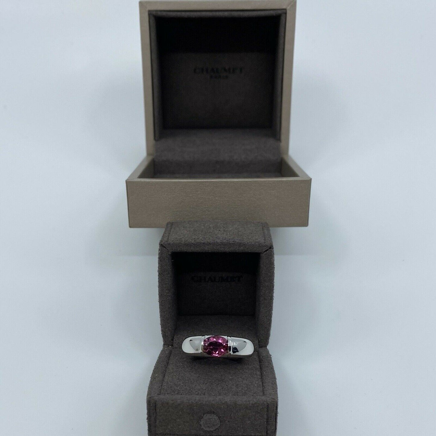 RARE Vintage Chaumet Paris Pink Tourmaline 18k White Gold Ring & Chaumet Box