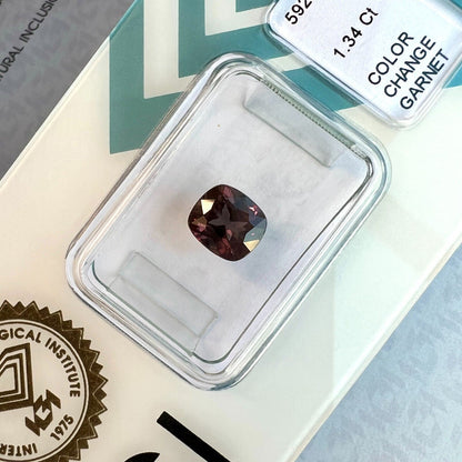 1.34ct Colour Change Garnet NATURAL Cushion Cut RARE IGI CERTIFIED Gemstone