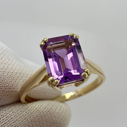 1.60ct Vivid Purple Amethyst Emerald Octagonal Cut 9k Yellow Gold Solitaire Ring