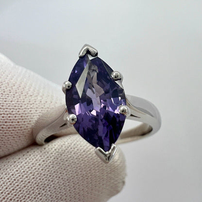 Unique 2.13ct Vivid Purple Violet Spinel Marquise 18k White Gold Solitaire Ring