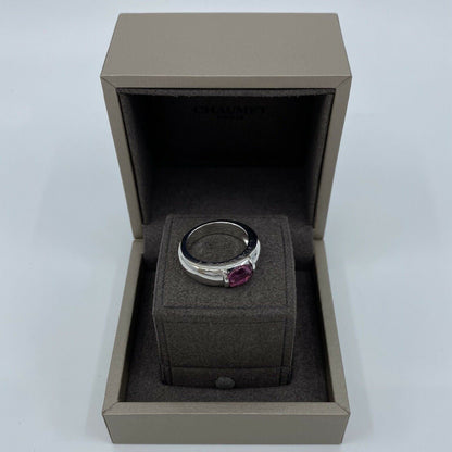 RARE Vintage Chaumet Paris Pink Tourmaline 18k White Gold Ring & Chaumet Box