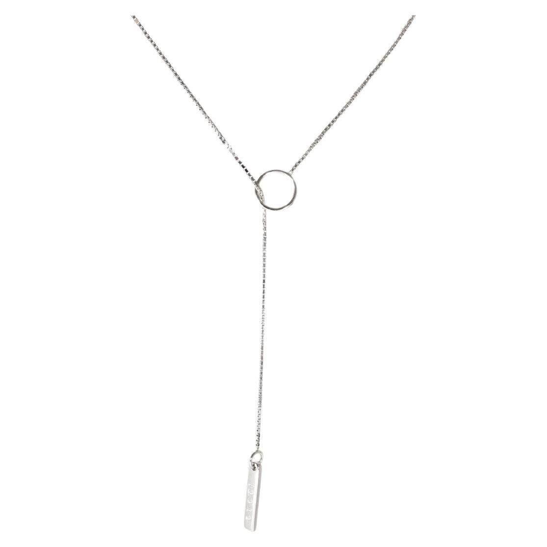 Gucci 18 Karat White Gold Bar Lariat Pendant Necklace with Original Gucci Box