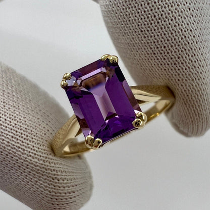 1.60ct Vivid Purple Amethyst Emerald Octagonal Cut 9k Yellow Gold Solitaire Ring