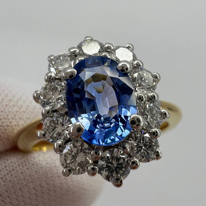 1.62ct Fine Vivid Blue Ceylon Sapphire & Diamond Cluster Cocktail 18k Gold Ring