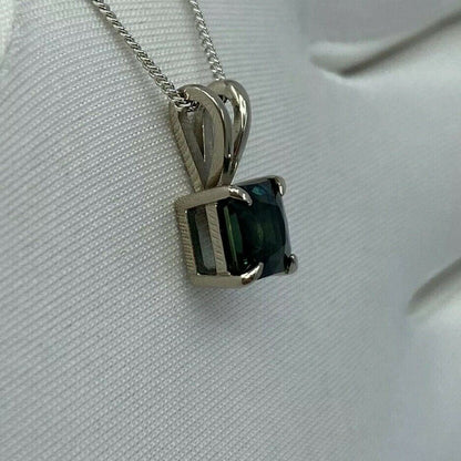 1.44ct IGI CERTIFIED Deep Teal Blue UNTREATED Sapphire 18k White Gold Pendant