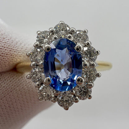 1.62ct Fine Vivid Blue Ceylon Sapphire & Diamond Cluster Cocktail 18k Gold Ring