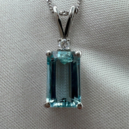 1.60ct Fine Blue Emerald Cut Aquamarine & Diamond 950 Platinum Pendant Necklace