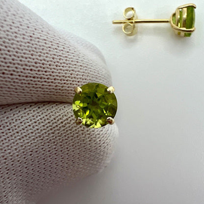 Natural Vivid Green Peridot 1.00ct Yellow Gold 9k Round Cut 5mm Stud Earrings