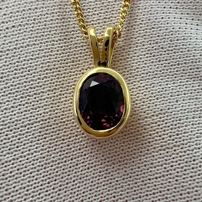 Deep Purple Red Ruby 1.20ct Oval Cut 18k Yellow Gold Solitaire Pendant Necklace