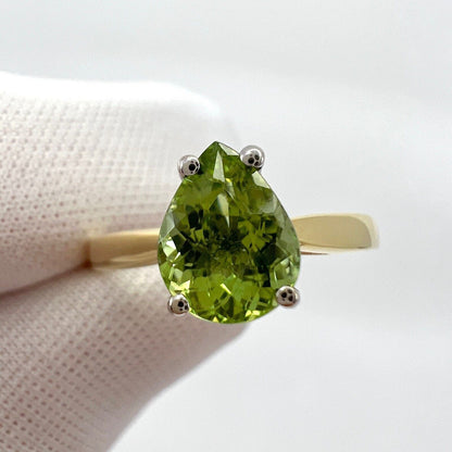 1.31ct Light Green Tourmaline Pear Cut 18k Yellow And White Gold Solitaire Ring