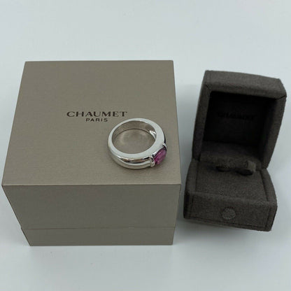 RARE Vintage Chaumet Paris Pink Tourmaline 18k White Gold Ring & Chaumet Box