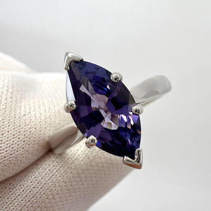 Unique 2.13ct Vivid Purple Violet Spinel Marquise 18k White Gold Solitaire Ring