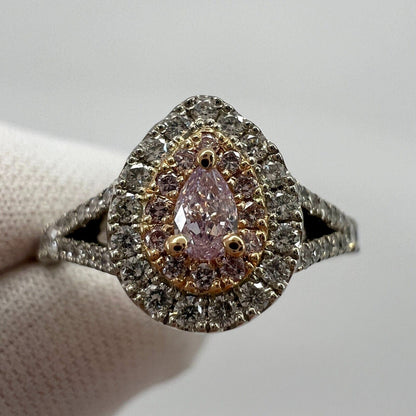 IGI Certified Untreated Pink Diamond 18k Rose And White Gold Cluster Halo Ring