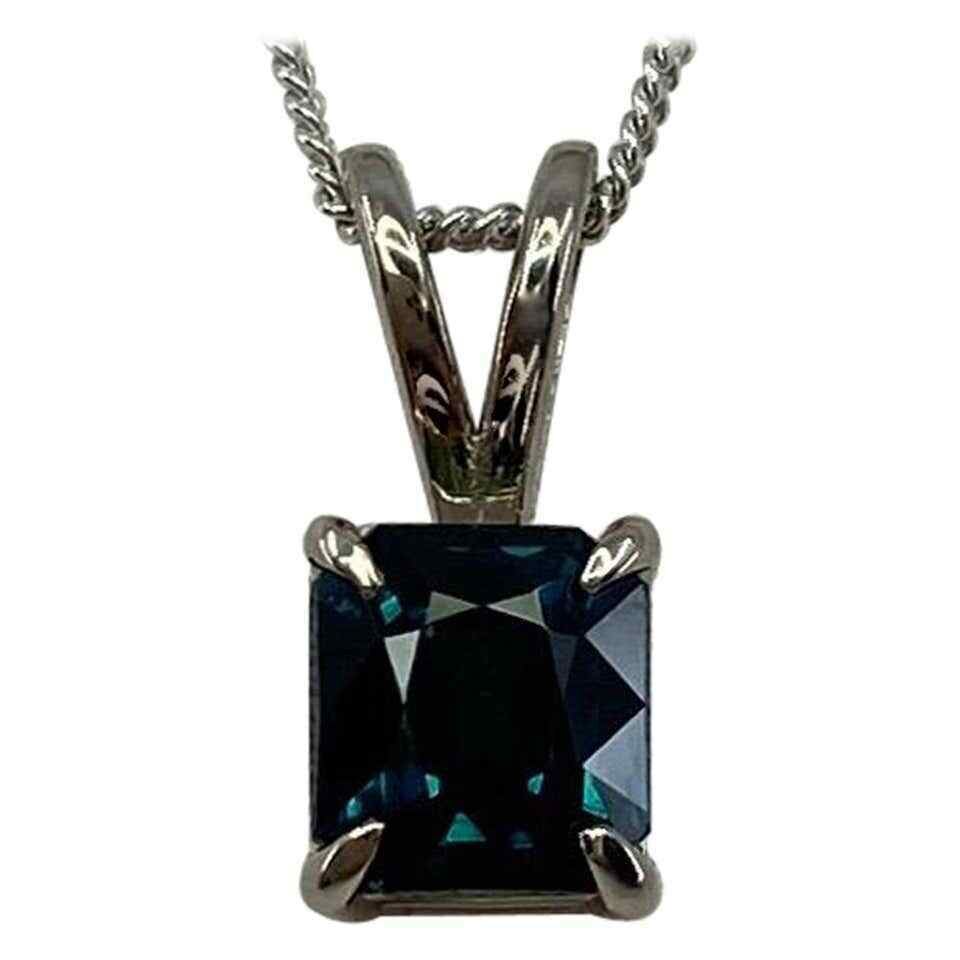 1.44ct IGI CERTIFIED Deep Teal Blue UNTREATED Sapphire 18k White Gold Pendant